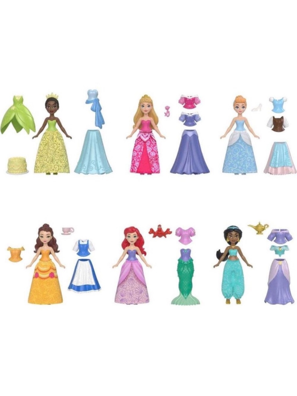 Disney Princess ***Set of 6*** Fairy-Tale Dolls & Fashions Set Polly Pocket NEW